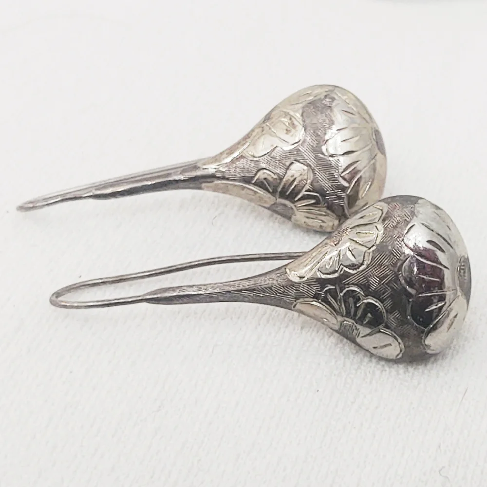 Vintage Sterling Silver Long Drop Earrings - Picture 5 of 6